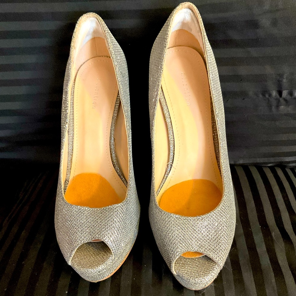 EUC . . . SILVER MESHED EXQUISITE PLATFORMED HEEL